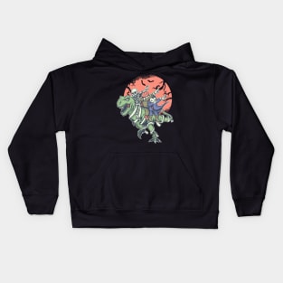 Funny Dabbing Boys Skeleton Pumpkin riding a T Rex Kids Hoodie